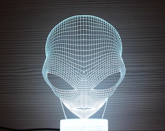 3D Alien Head Night Lamp 3D Night Light Children Light 3D Illusion LED Lamp Alien Decor Gift for him Gift Idea Kids Birthday Zone 51