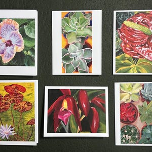 Lot de 12 cartes de 4 x 6 po. représentant un assortiment de peintures de fleurs tropicales