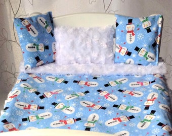 Snowman Doll Quilt /& Pillow Set For American Girl 18” Doll Handmade