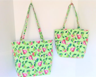 Reusable Shopping Bags, Set of 2 Matching Farmers' Market Bags, Matching Totes, Strong and Lined, Machine Washable, Mother and Child Set