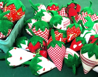 Fabric Strawberries Set of 10: Bowl Fillers, Fruit Decor, Handmade Safe Children's Toy