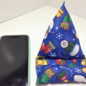 Cell Phone Pillow Stand, Winter Snowman Fabric, Mobile Phone Cushion, Desk Phone Stand, Hands Free Device Holder, Fits Average Size Phone image 2