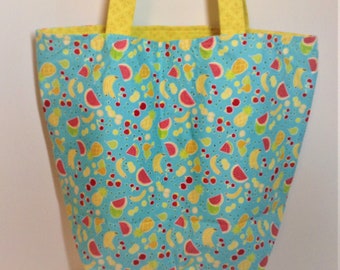 Reusable XL Grocery Shopping Bag, REVERSIBLE, Farmers' Market Bag, Tote, Machine Wash, Fruit, Bananas, Pineapples, Cherries, Watermelons