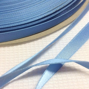 Vintage Double Faced 3/8&quot; Satin Ribbon, Blue Color, Sold In 10 Yard Lengths, Sewing Ribbon, Crafts, Packaging, Bows, Wreaths, Gift Ribbon