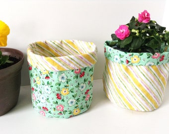 Plant Pot Covers, Set of 2 Matching, Indoor Outdoor, Reversible Round, Porch, Patio, Home Decor, Hostess Gift, Mother's Day, Handmade