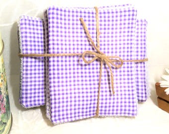 Reusable 3 Layer Cleaning Cloths, Purple Gingham, Eco Friendly Biodegradable Alternative, Set of 13, Starter Set