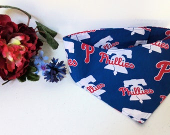 Phillies Dog Bandana, One Piece EZ On/Off Velcro Closure, Philadelphia Phillies Pet Bandana, Reversible, Large and Extra Large Sizes