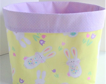 Bunny Rabbit Nursery Fabric Basket, Changing Table Supply Organizer, Nursery and Child's Room Decor, Handmade, Yellow and Lavender