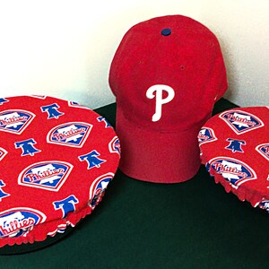 Phillies Reversible Reusable Bowl Covers, Set of 2, One Large, One Medium, Eco Friendly, Picnic, Outdoor Dining, Cotton Fabric, Hostess Gift