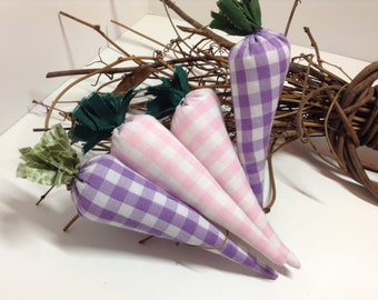 Gingham Fabric Carrots (Set of 4): Handmade Farmhouse Easter Decor