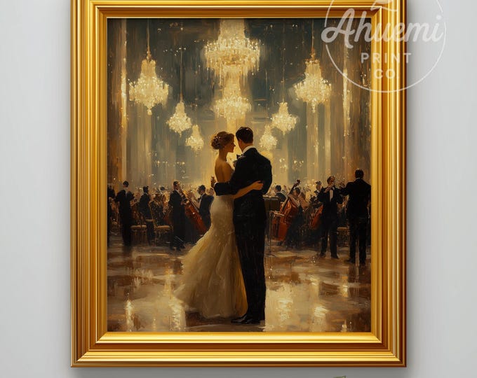Vintage Art Deco Ballroom Scene - Romantic Couple Dancing, Glamorous Vintage New Year’s Eve, Painterly Printable Art, Instant Download 461