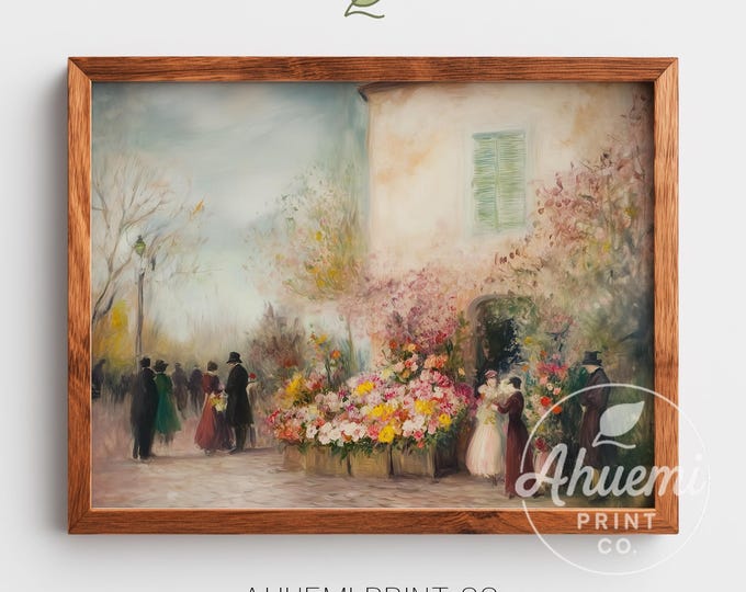 Vintage European Flower Market Watercolor Art – Cottagecore Pastel Print