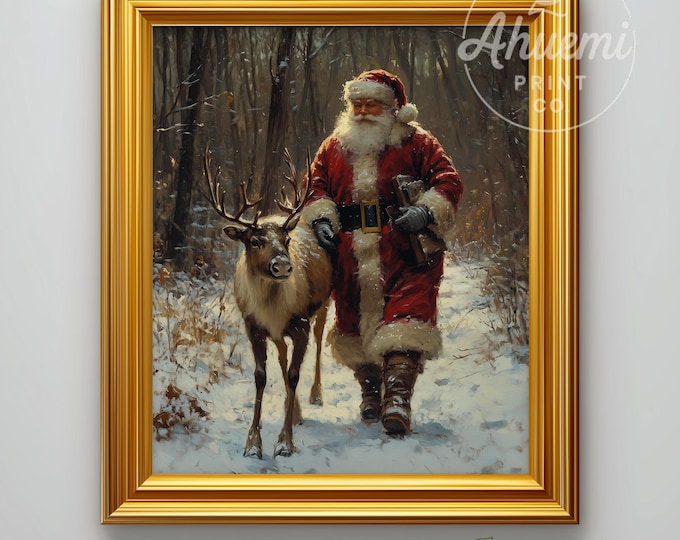 Vintage Santa Claus Print – Festive Winter Wonderland Wall Art (Printable)