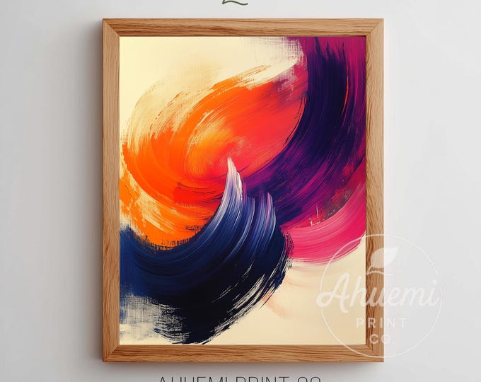 Festive Expressive Abstract Printable Wall Art - Swirling Gestural Painting, Colorful Holiday Decor, Energetic Digital Download Art 229