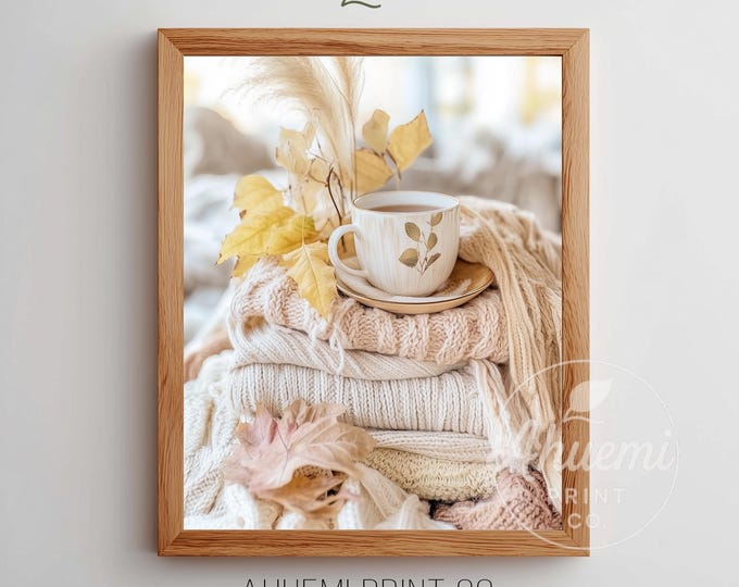 Cozy Cottagecore Printable Wall Art, Neutral Knits and Blankets Still Life, Soft-Focus Lifestyle Photography, Instant Digital Download 85