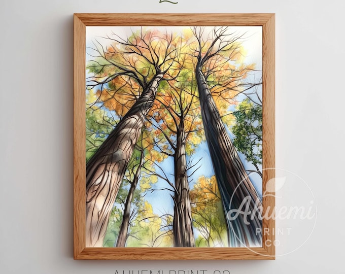 Autumn Treetop Canopy View Printable Wall Art - Cozy Nature Painting, Rustic Fall Decor, Tranquil Forest Scene, Instant Download 88