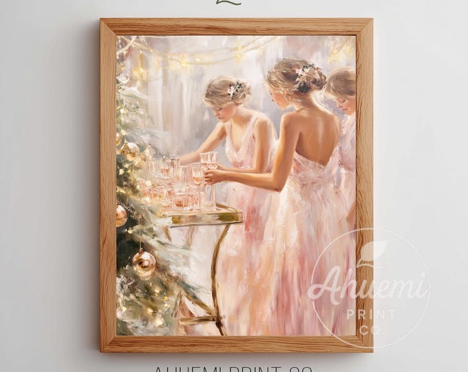 Prink Mid-Century Christmas Party Print, Pink Holiday Glamour, Soft Pastel Wall Art (Digital Download)