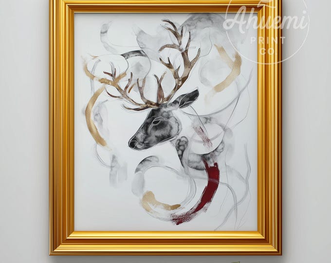 Watercolor Reindeer Print – Abstract Antlers, Scandinavian Winter Decor (Digital Download)