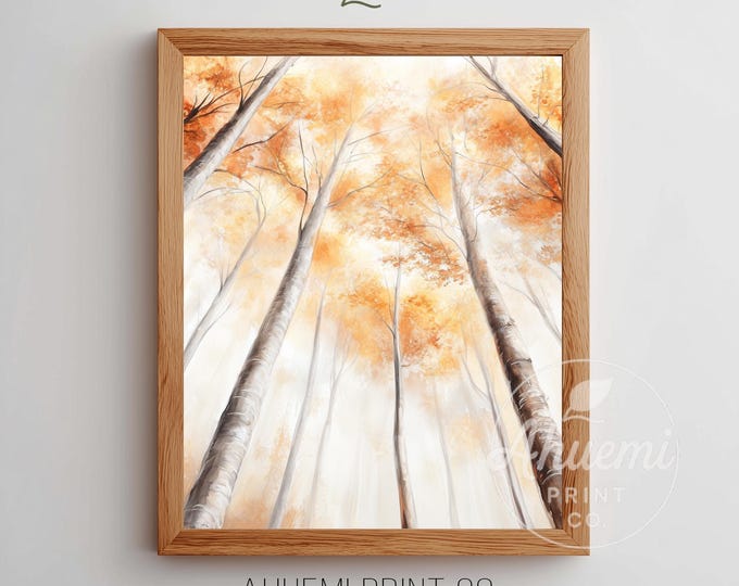 Rustic Tree Canopy Watercolor Print - Cozy Autumn Wall Art, Nature-Inspired Decor, Serene Fall Landscape, Printable Digital Download 89