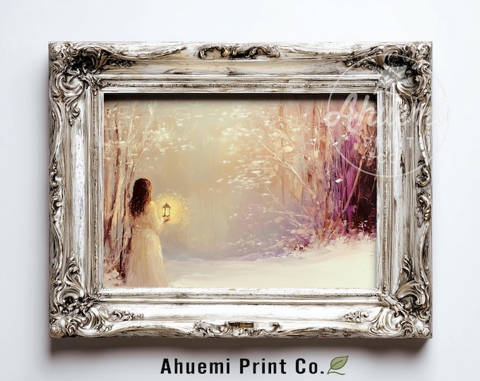 Winter Girl in Snowy Woods Print - Vintage Cottagecore Art (Digital Download)