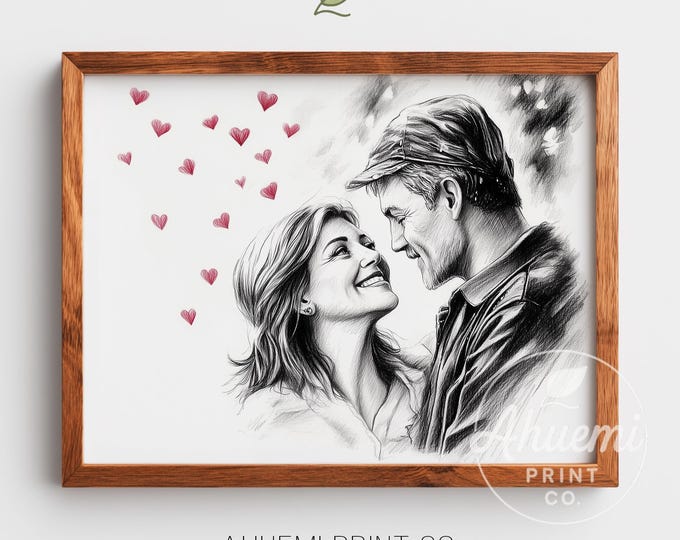 Romantic Older Couple Portrait - Hand-Drawn Sketch Art (Digital Download)