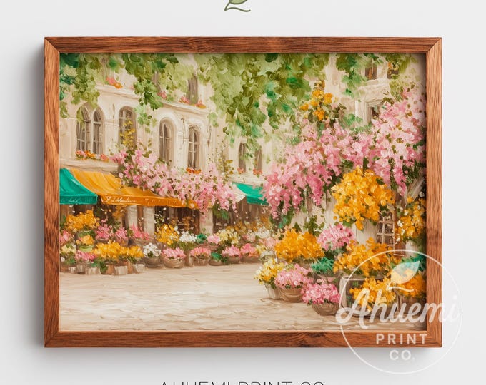 European Flower Market Watercolor Print – Rustic Cottagecore Art (Digital Download)