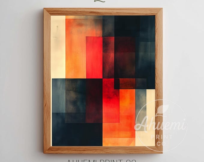 Modern Geometric Abstract Wall Art - Warm Reds & Oranges, Digital Festive Mood, Printable Soft Gradient Decor, Instant Download 214