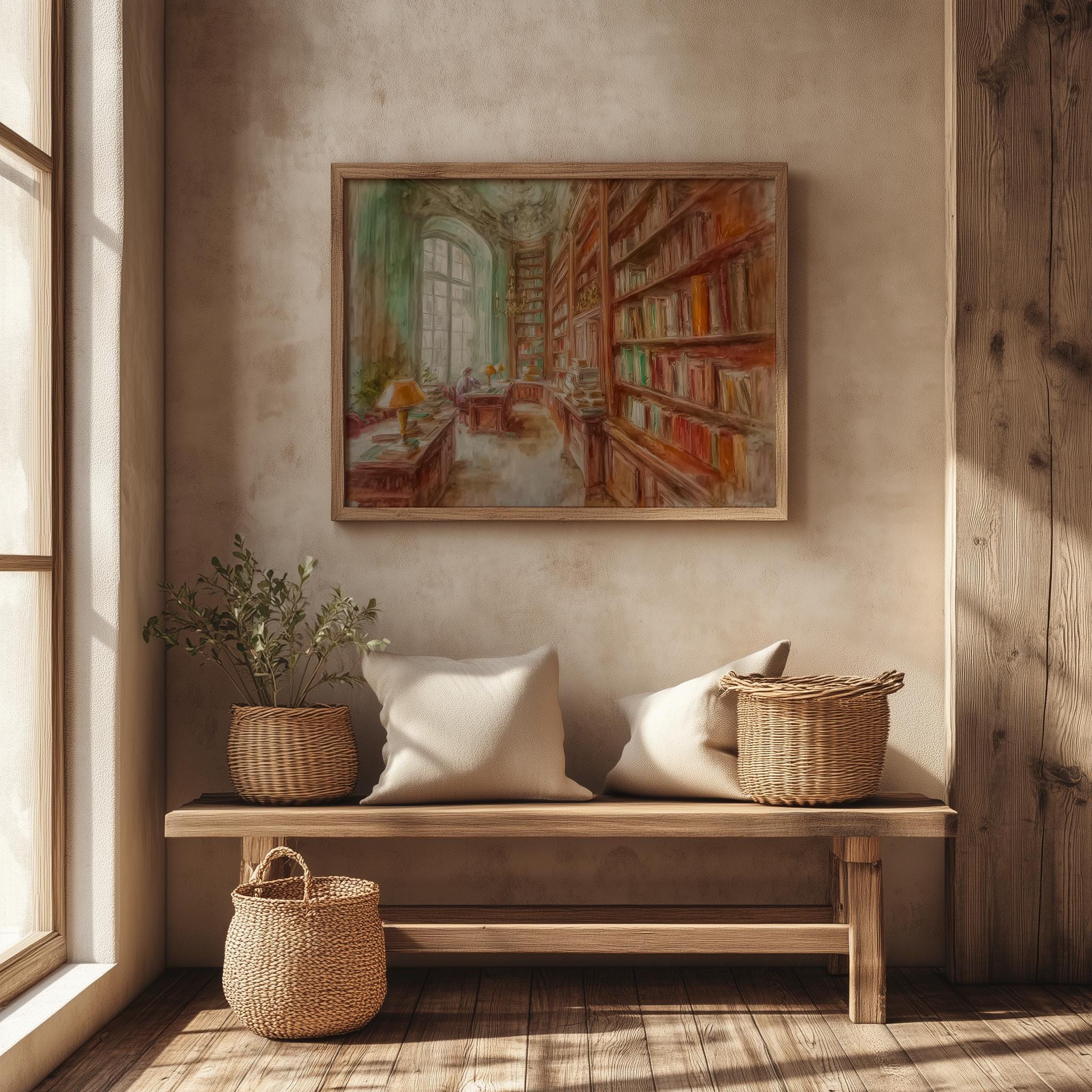 Cozy Library Watercolor Print – Vintage Bookish Cottagecore (Digital ...