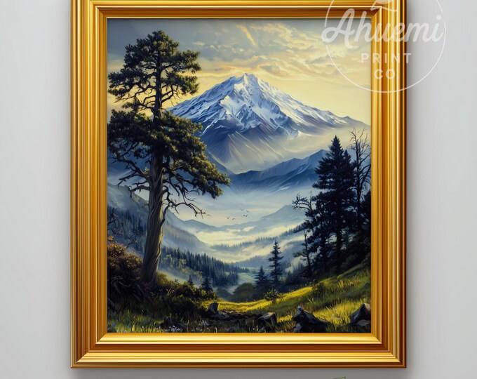 Rustic Mount Fuji at Dawn Printable - Majestic Snow-Capped Mountain, Serene Landscape Art, Moody Vintage Decor, Digital Download 491