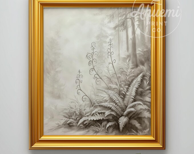 Rustic Fern Forest Art Print – Graphite Botanical Drawing (Digital Download)