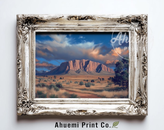 Moody Earthy Uluru Painting at Golden Hour - Rustic Desert Landscape Art, Dramatic Sunlit Wall Decor, Printable Artwork Download 472