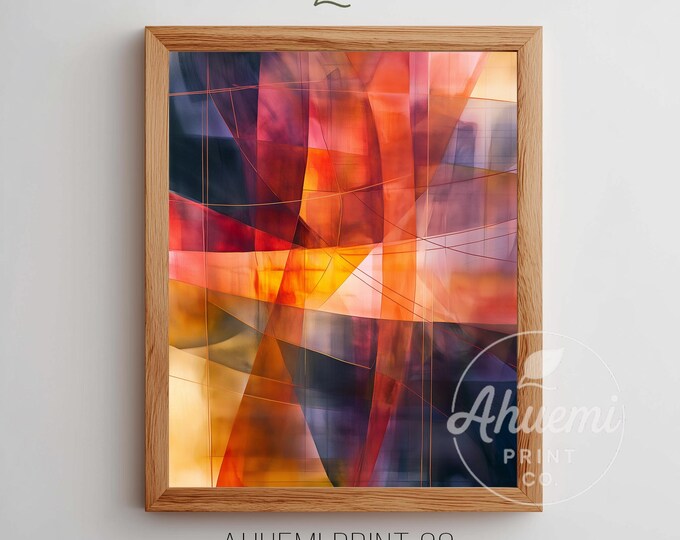 Moody Abstract Wall Art - Festive Geometric Composition, Energetic Printable with Warm Colors, Luminous Digital Painting Download 237