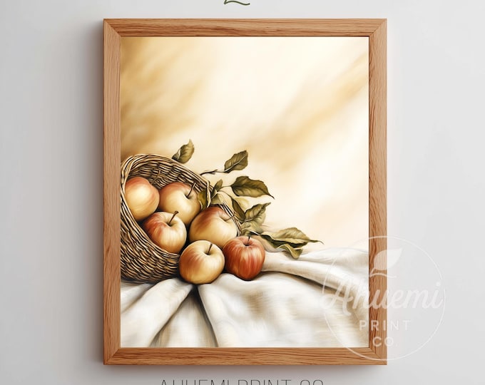Rustic Apple Still Life Art Print – Vintage Farmhouse Kitchen Decor (Digital Download)