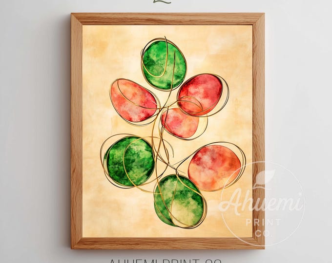 Printable Mistletoe Abstract Art - Modern Christmas Decor, Festive Watercolor Cluster, Minimalist Holiday Wall Print, Instant Download  256