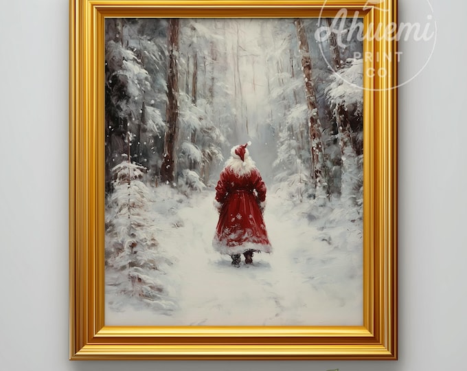 Santa Claus Winter Forest Print – Moody Christmas Wall Art (Digital Printable)
