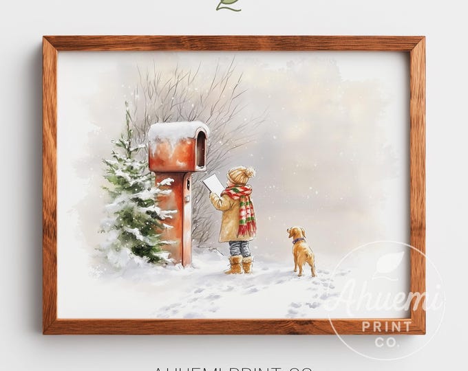 Vintage Child Mailing Letter to Santa – Nostalgic Holiday Art (Digital Download)