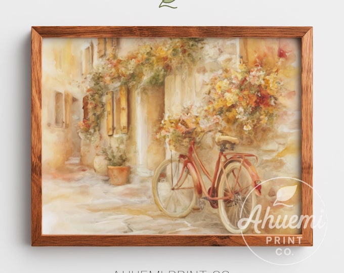 Cottagecore Bicycle Watercolor Print – Rustic Floral Autumn Art (Digital Download)