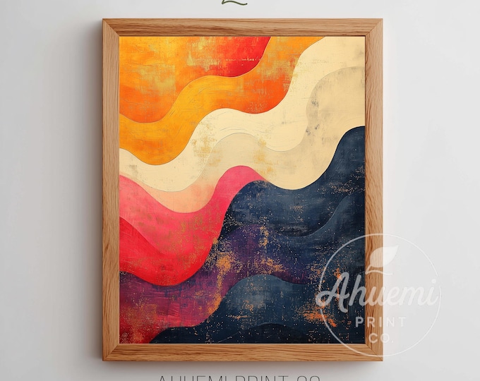 Festive Abstract Waves Painting - Warm Christmas Wall Art, Cozy Textured Retro Decor, Printable Modern Art, Acrylic Carols-Inspired 230