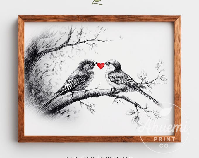 Bird Love Sketch Print – Romantic Home Decor (Digital Download)