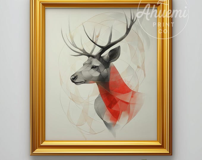 Abstract Stag Head Watercolor Art Print – Scandinavian Decor (Digital Download)