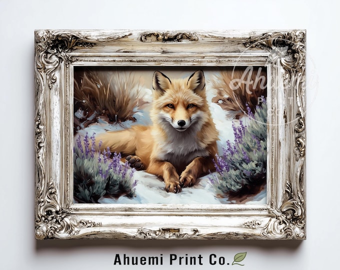 Printable Watercolor Fox on Snow Painting - Cottagecore Animal Art, Cozy Winter Scene, Serene Nature Decor Digital Download Artwork 578