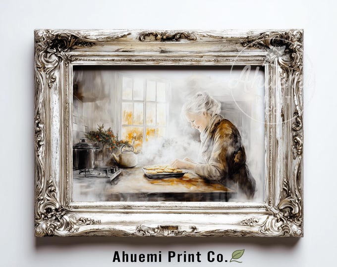 Grandma Baking Art Print, Rustic Farmhouse Kitchen Decor (Digital Download)