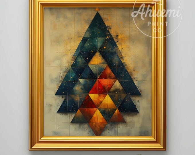 Geometric Christmas Tree Art – Retro Holiday Print (Digital Download)