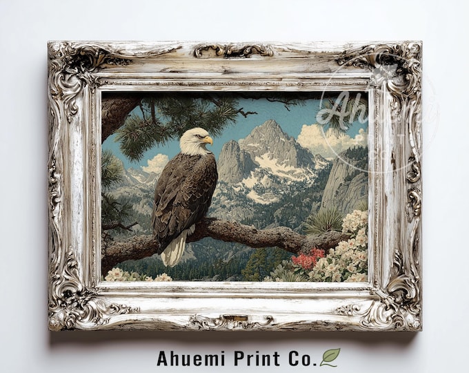 Bald Eagle Vintage Art Print, Rustic Cabin Wall Decor (Digital Download)