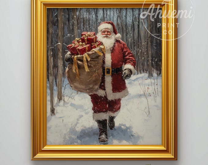 Vintage Santa Claus Painting – Classic Christmas Wall Art (Digital Download)