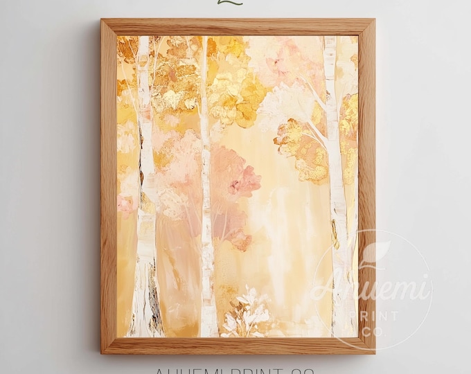 Rustic Tree Canopy in Autumn - Printable Wall Art with Warm Leaves, Cozy Woodland Scene, Digital Download, Cottagecore Nature Decor 90