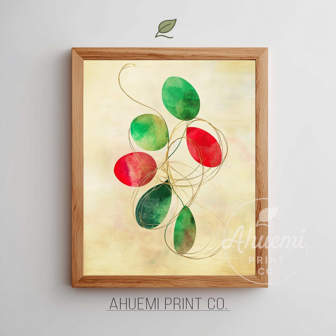 Printable Mistletoe Cluster Art - Modern Festive Watercolor Botanical ...