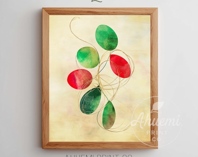 Printable Mistletoe Cluster Art - Modern Festive Watercolor Botanical, Cozy Minimalist Holiday Decor, Neutral Abstract Christmas Print  258