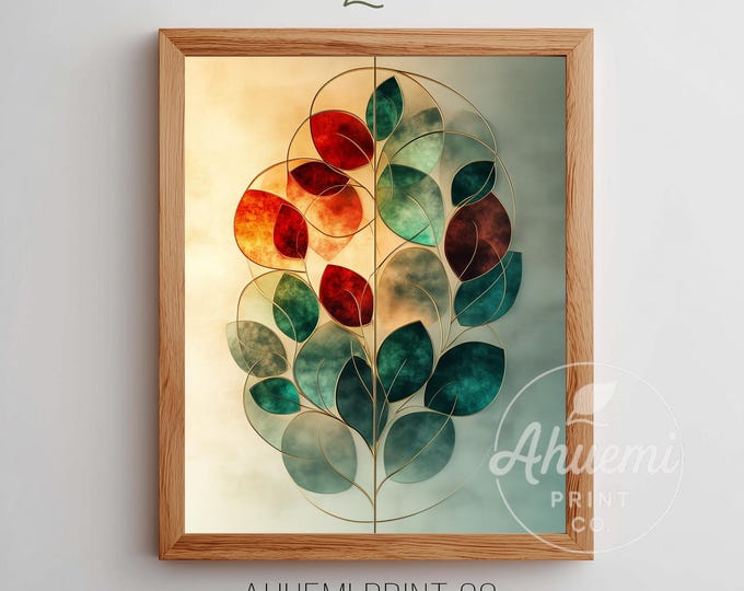 Modern Minimalist Botanical Mistletoe Art Print - Festive Holiday Decor, Moody Leaves, Rich Greens & Teals, Printable Christmas Wall Art 255