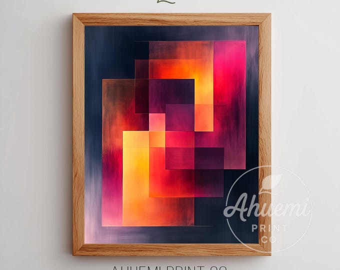Abstract Geometric Art Print - Modern Holiday Market Inspiration, Vibrant Intersecting Lights, Digital Download, Festive Wall Decor 218